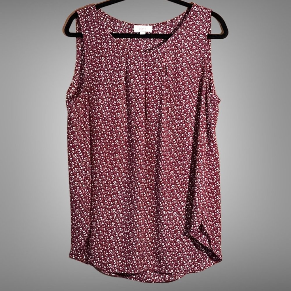 LOFT Outlet size L merlot & white patterned flowy pleated neck blouse career top
